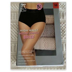 BLACK BOW Womens Size 6 Medium *5 PACK* High Waist Briefs